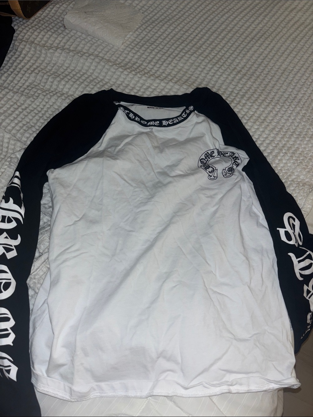 Chrome Hearts Black and White Raglan Logo Long Sleeve Tee